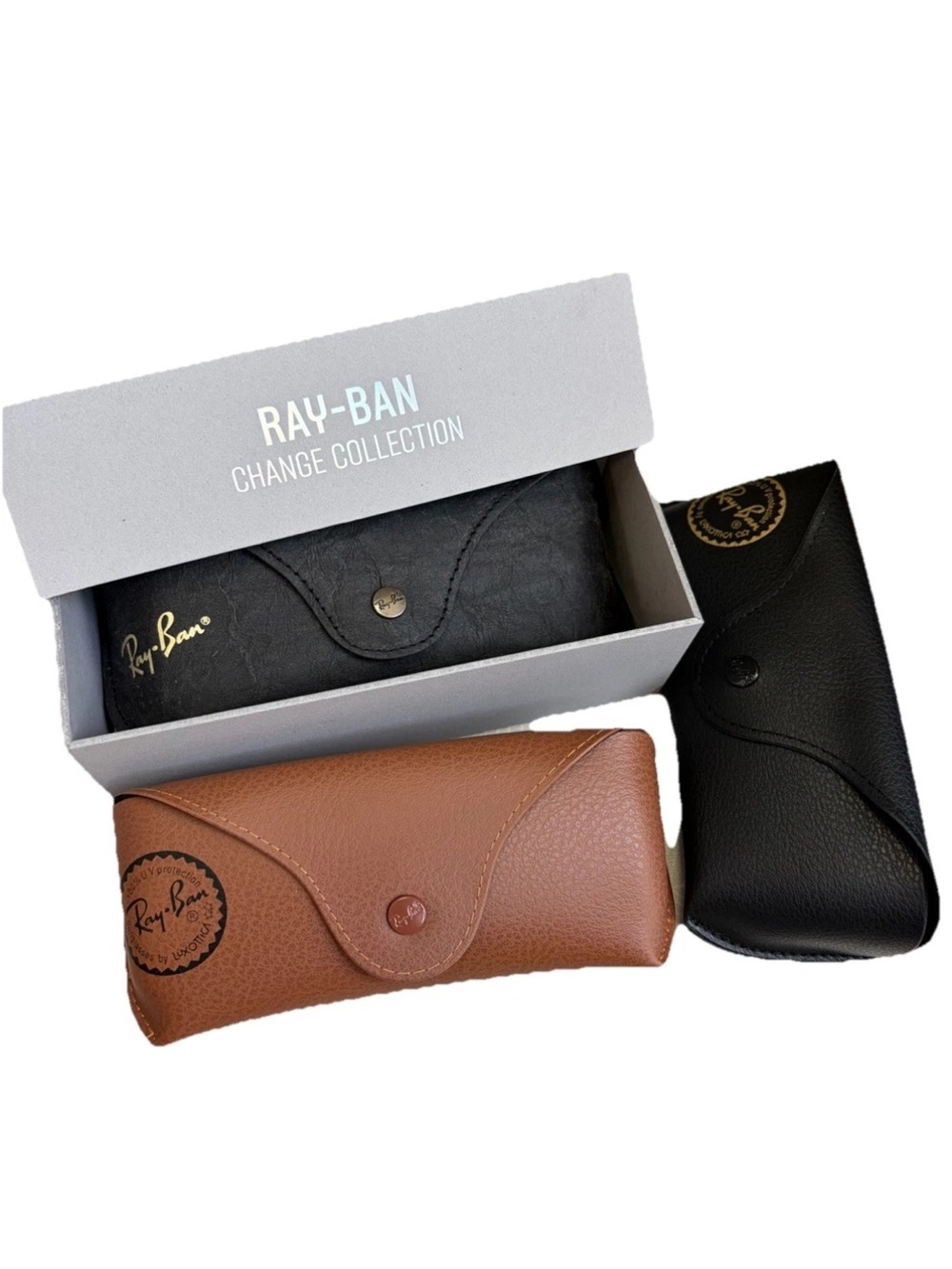 3 Mixed Ray-Ban Sunglass Case Set in Black and Brown